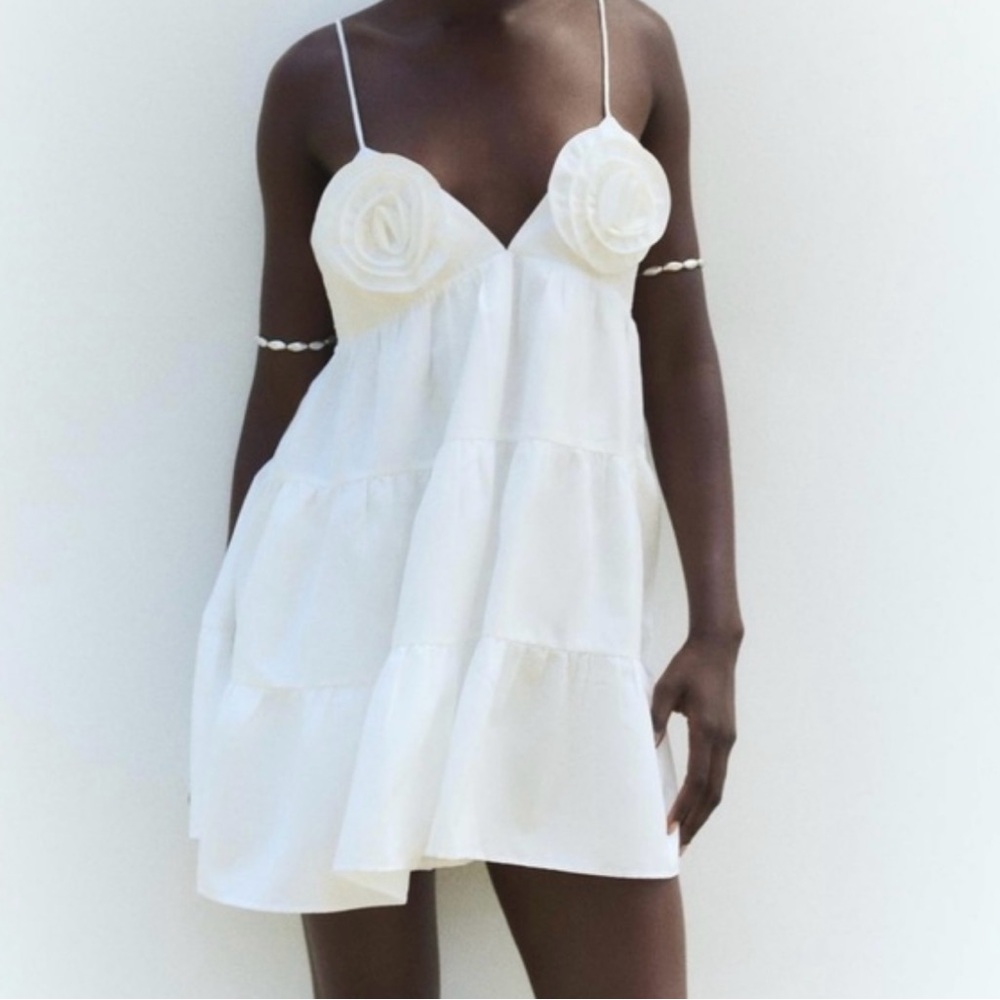 Zara White Ruffled Mini Dress - Picture 2 of 3
